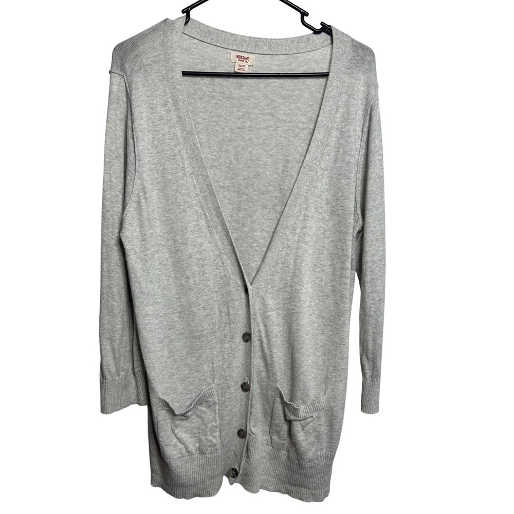 Mossimo Supply Co Women XL Gray‎ V-Neck Button Front Longline Cardigan Sweater